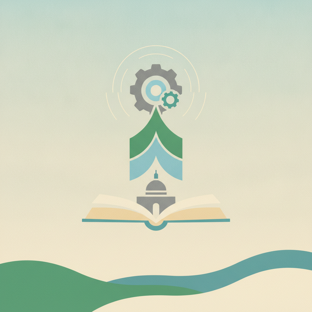 An illustration featuring a stylized icon composition
