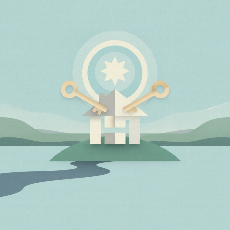 An illustration featuring a stylized white house sitting