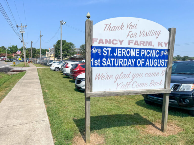 A large sign on a