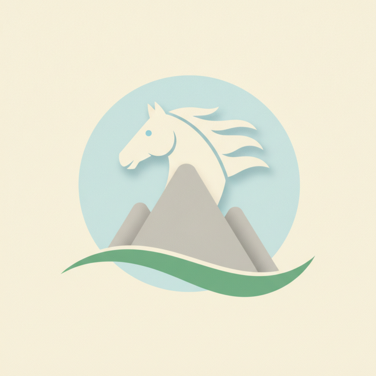 Graphic illustration featuring a stylized white horse