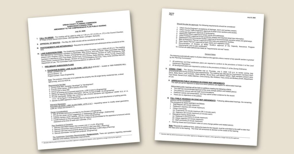Cover page of the Planning panel to weigh subdivisions, zone changes July 23 agenda PDF