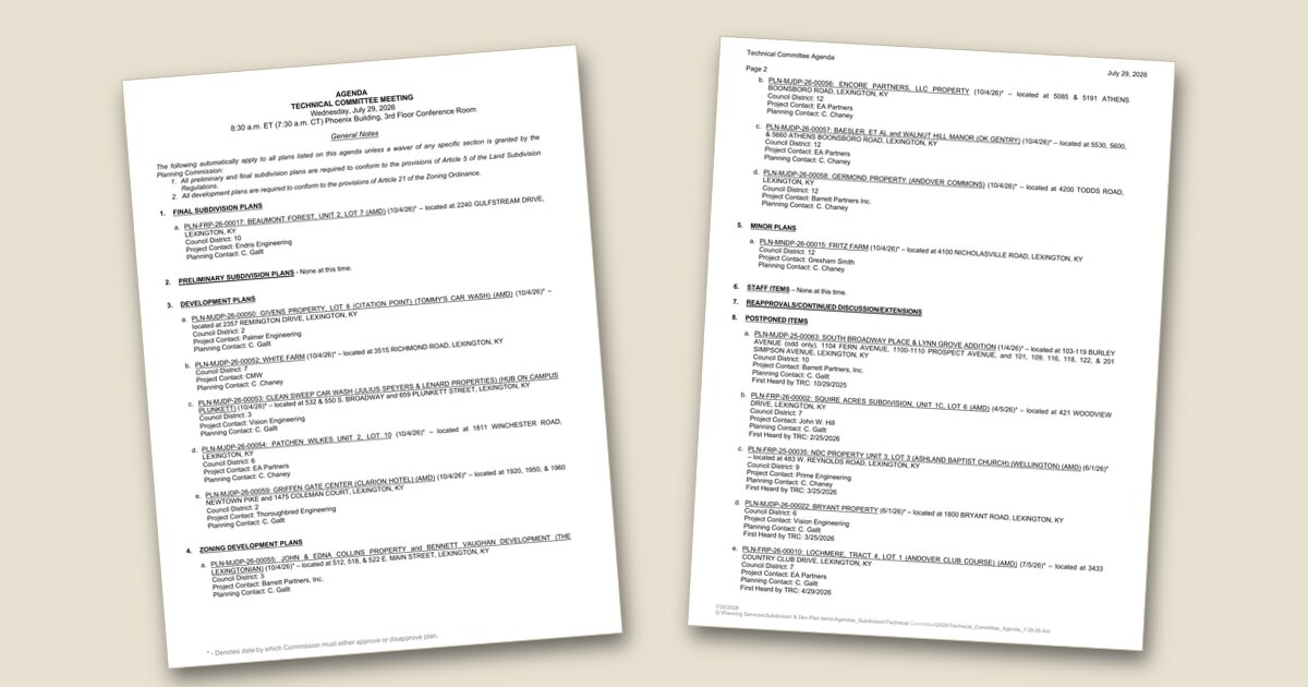 Cover page of the Technical Committee to review 12 development projects July 29 agenda PDF