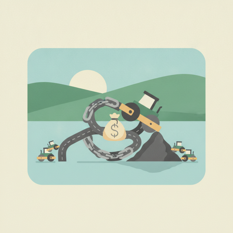 An illustration depicting road construction equipment and