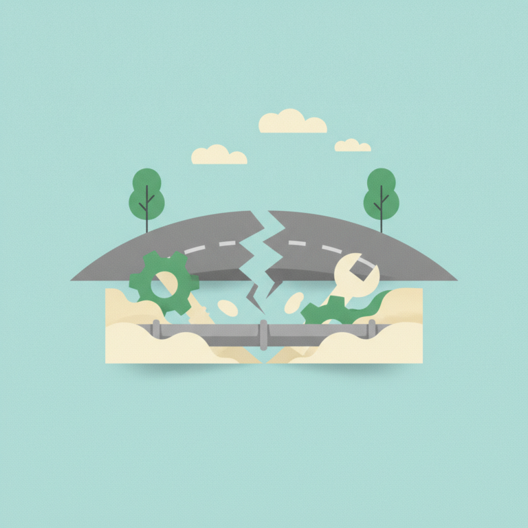 Graphic illustration of a cracked, broken road