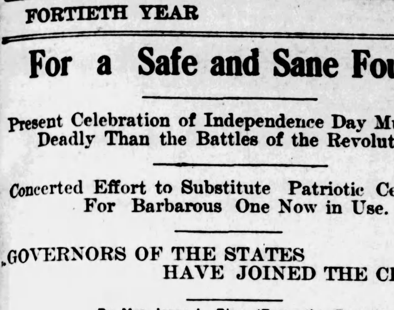1910 Lexington Herald section front: For a Safe and Sane Fourth, more deadly than the battles of the Revolution
