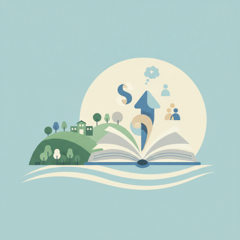 An illustration featuring an open book on