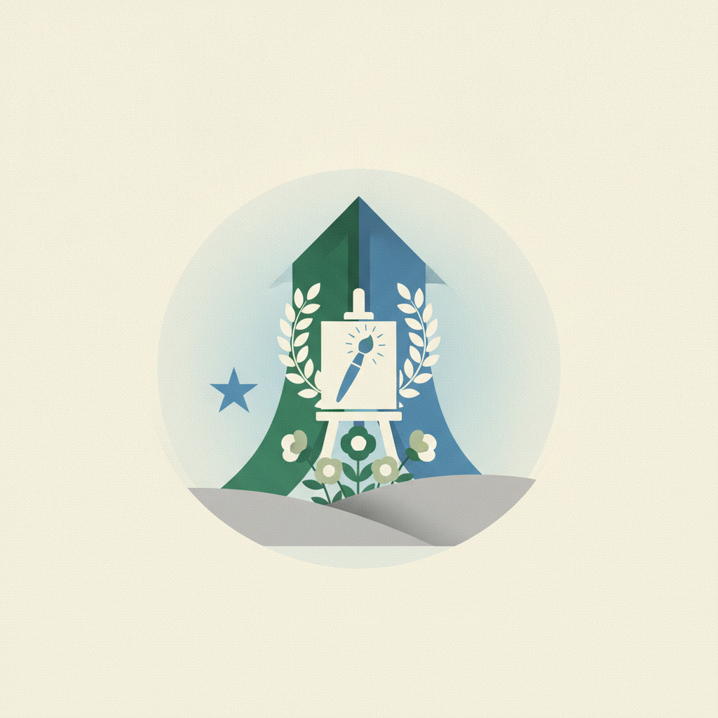 An illustrative graphic inside a circle featuring