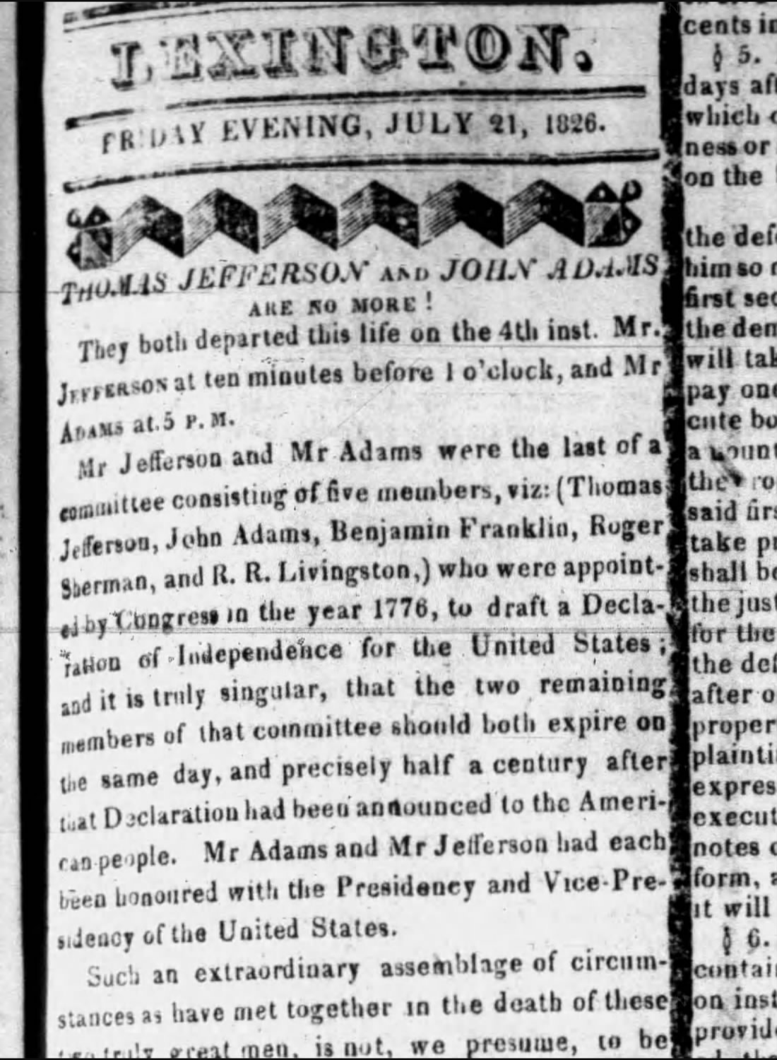 Illustration for Lexington Toasted Jefferson's "Declining Days." He Had Been Dead for Seventeen Days.