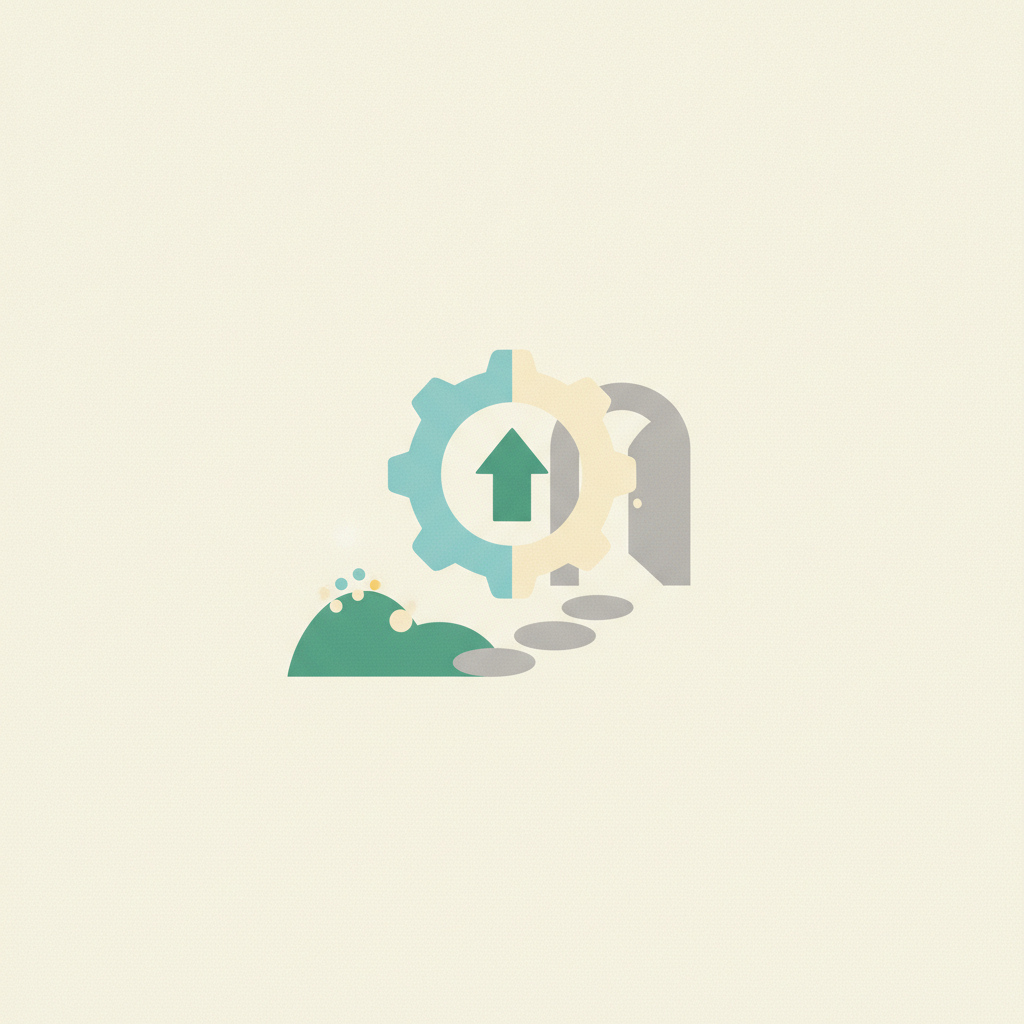 An illustration featuring a gear, split