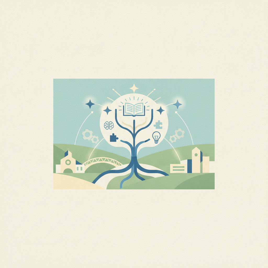 An illustration of a stylized blue tree growing