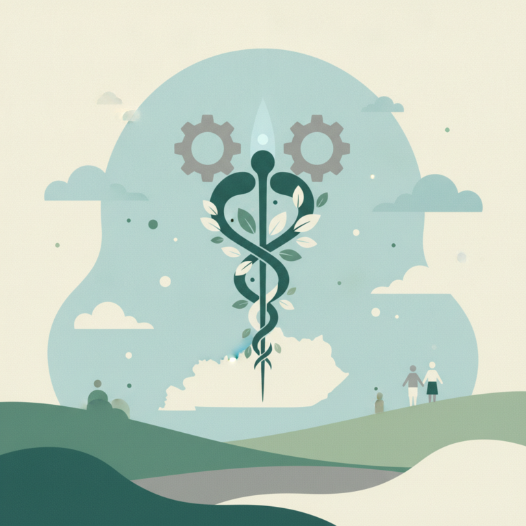 An illustration featuring a dark green medical