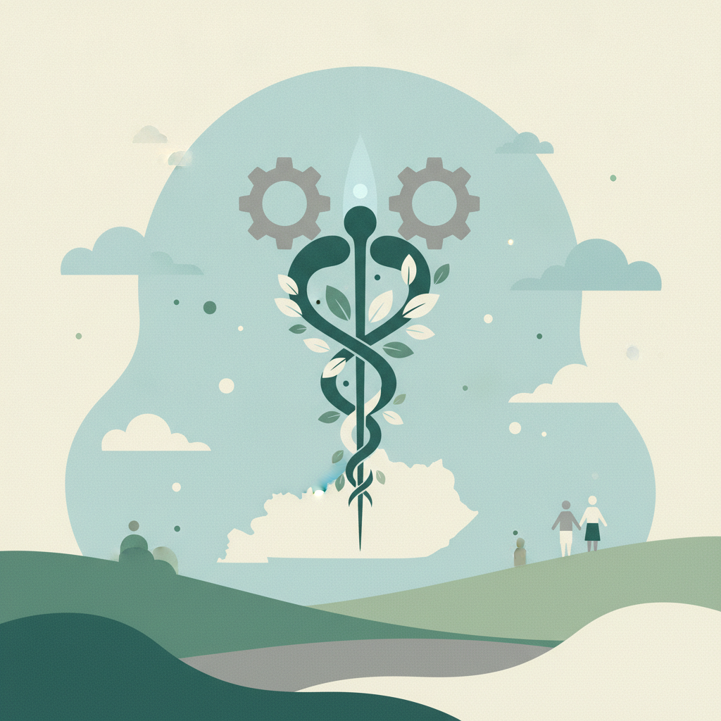 An illustration featuring a dark green medical
