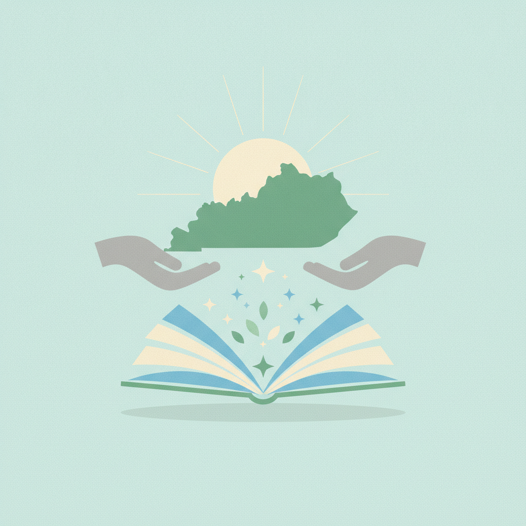 An illustration featuring an open book emitting magical