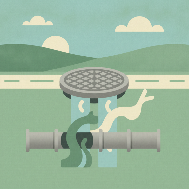 A stylized graphic illustration of a manhole