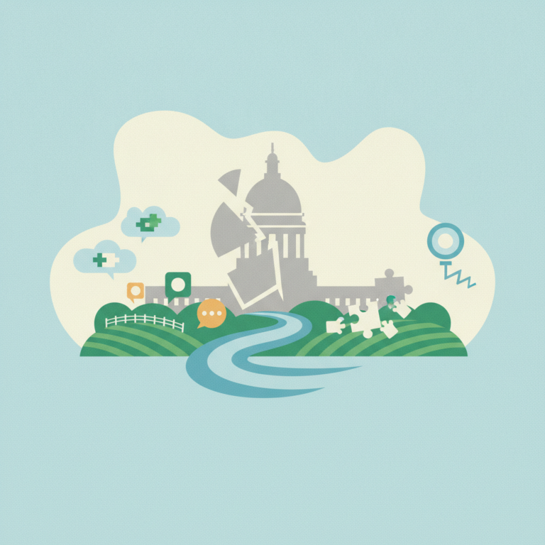 An illustration featuring a stylized, fracturing