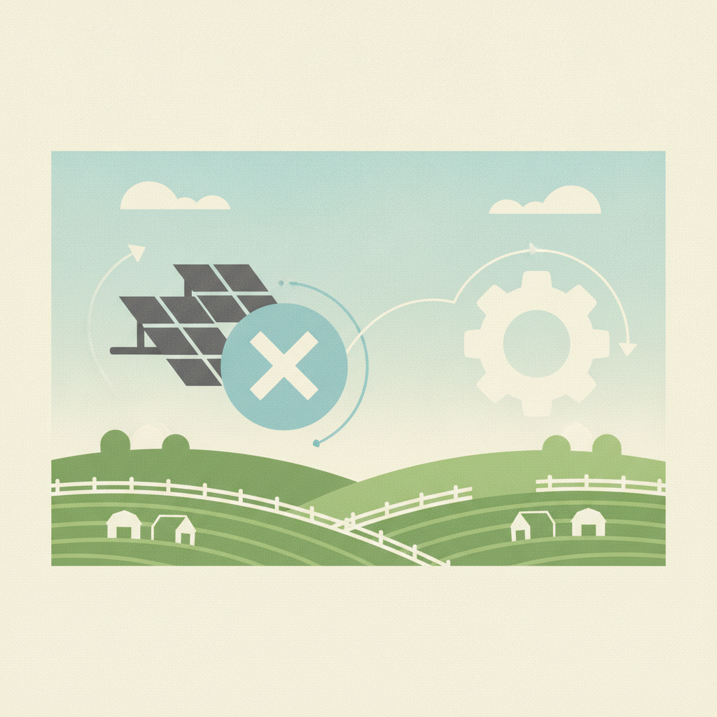 An illustration depicting rolling green farmland