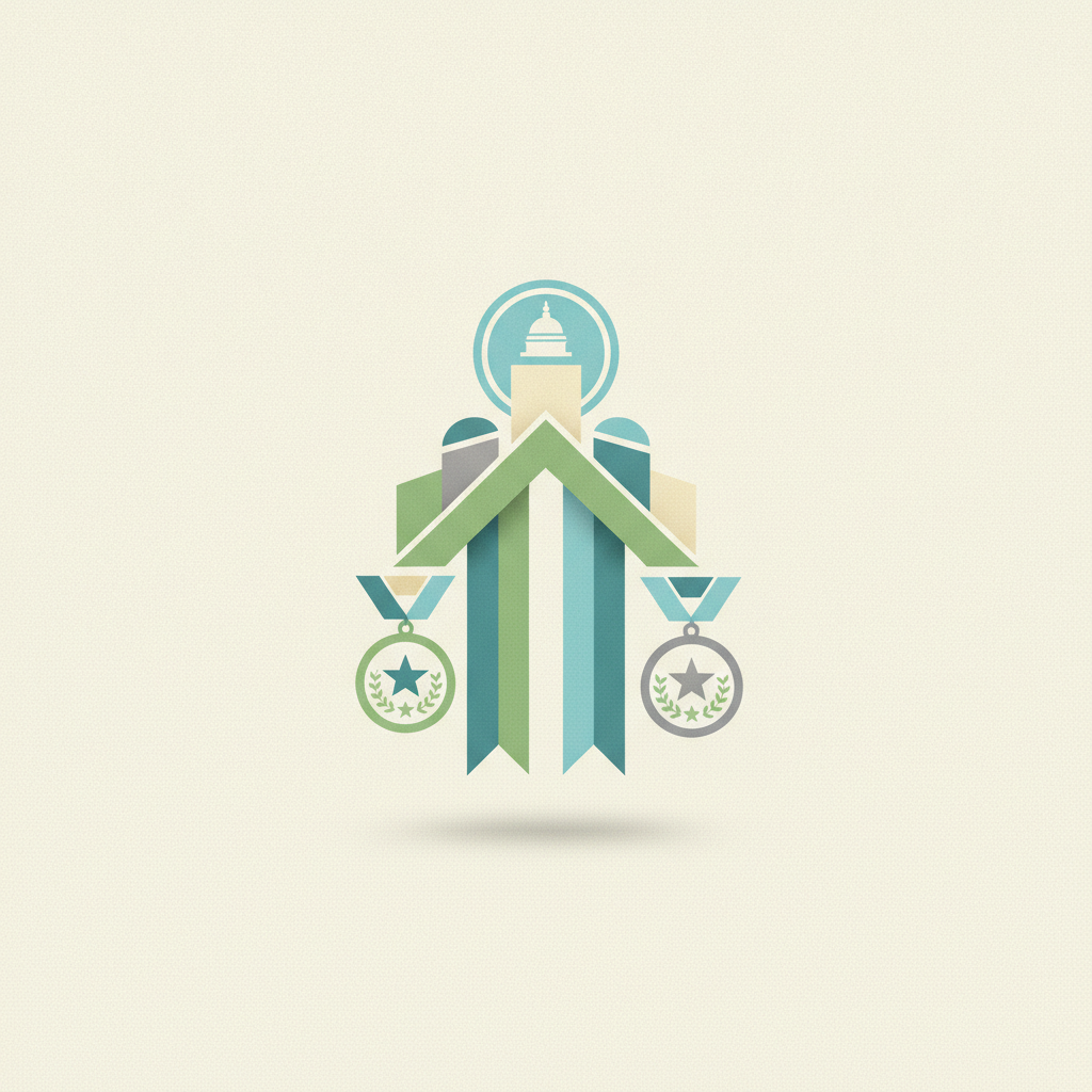 An illustration in muted pastel tones against a