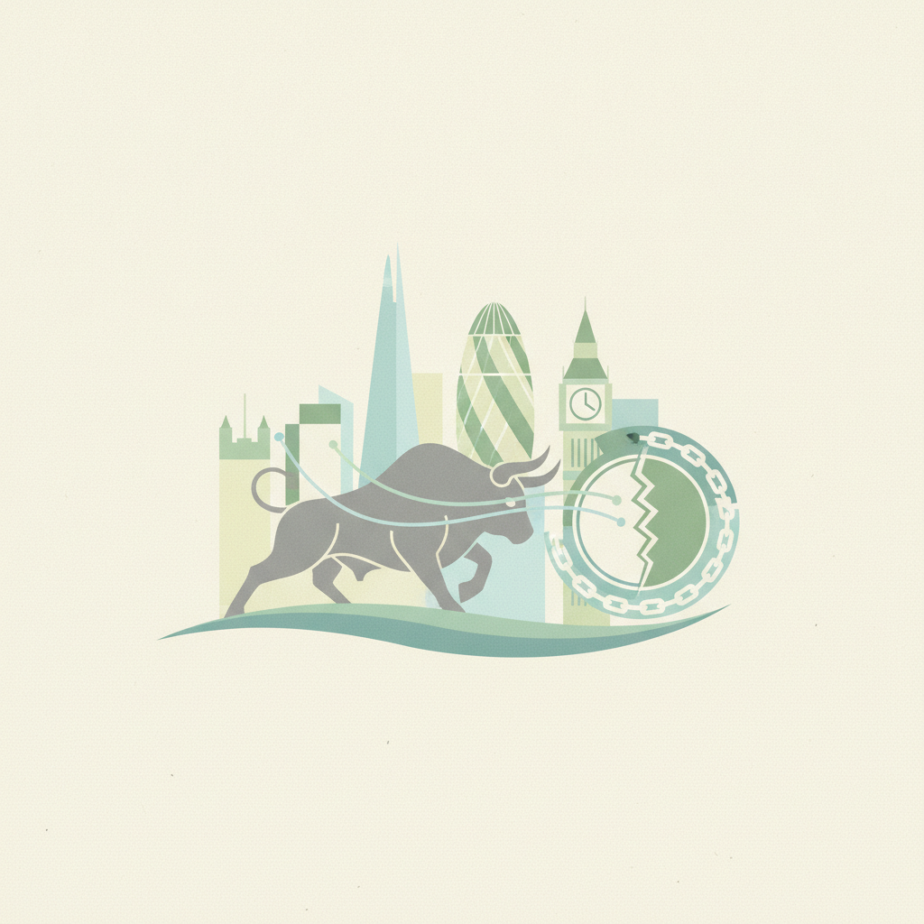 An illustration featuring a grey charging bull