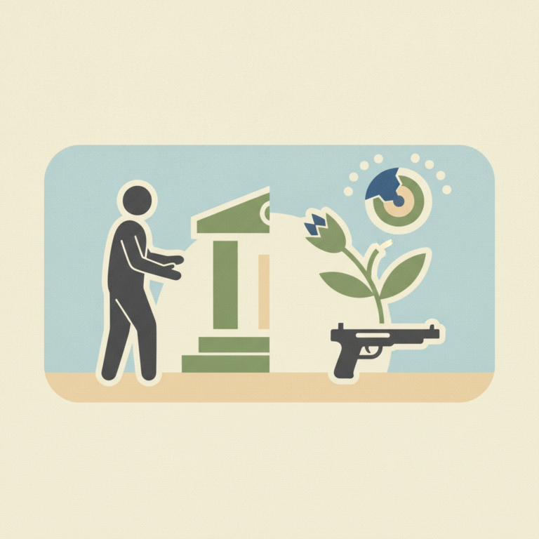 Minimalist graphic illustration depicting a figure