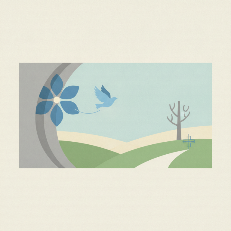 An illustration featuring a minimalist landscape under