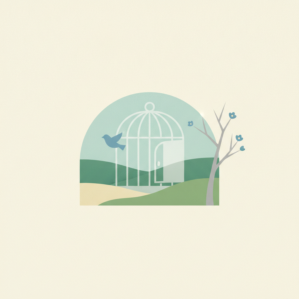 An illustration of an open birdcage