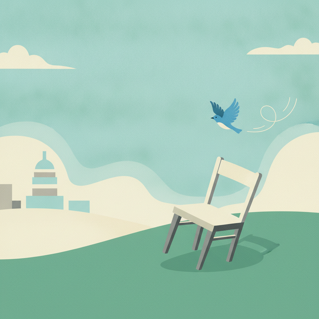 An illustration of an empty wooden chair on