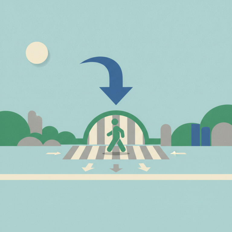 An illustration depicting pedestrian safety, featuring a