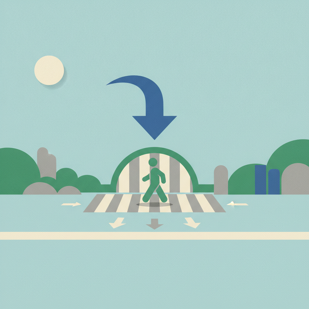 An illustration depicting pedestrian safety, featuring a
