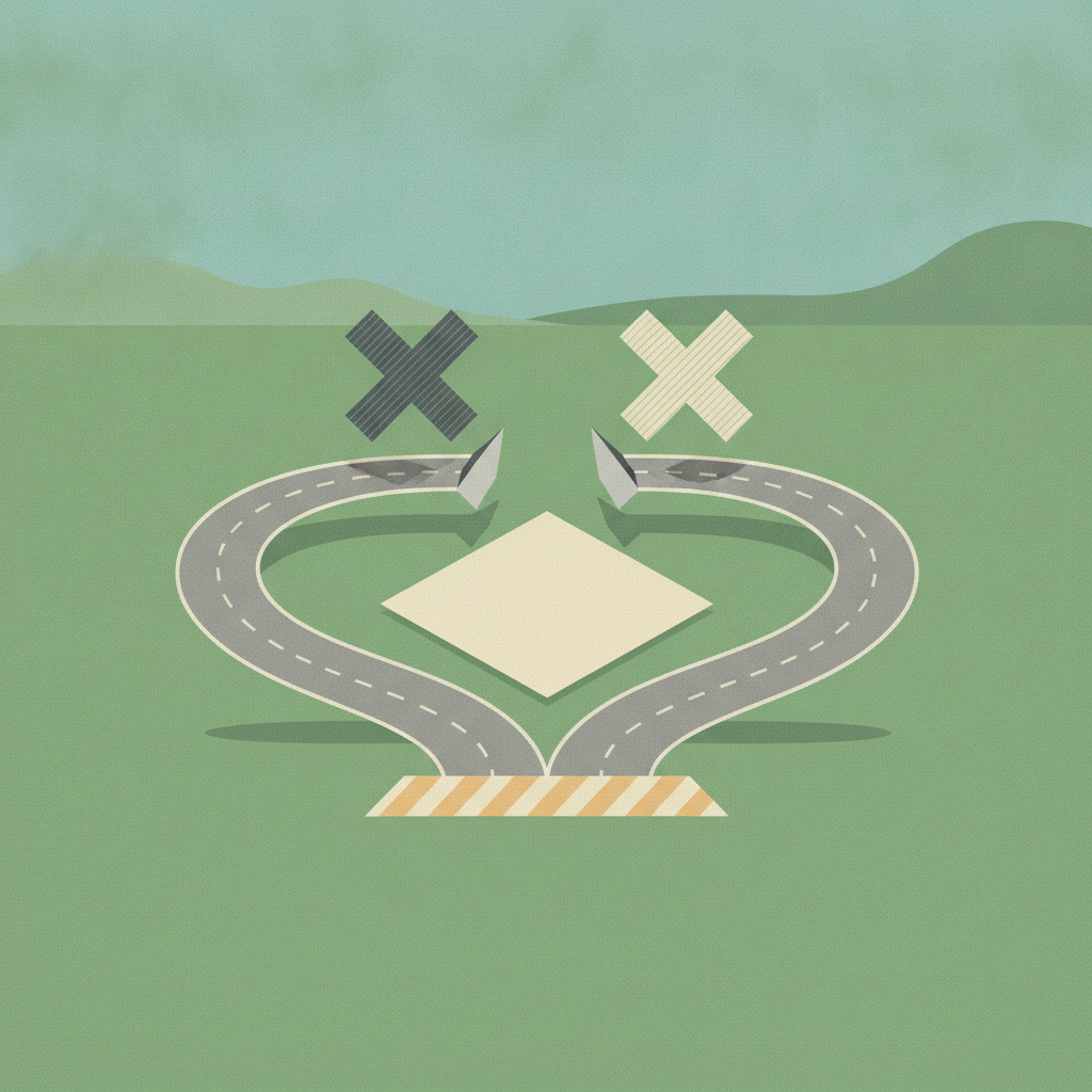 An illustration depicting two curving road ramps branching