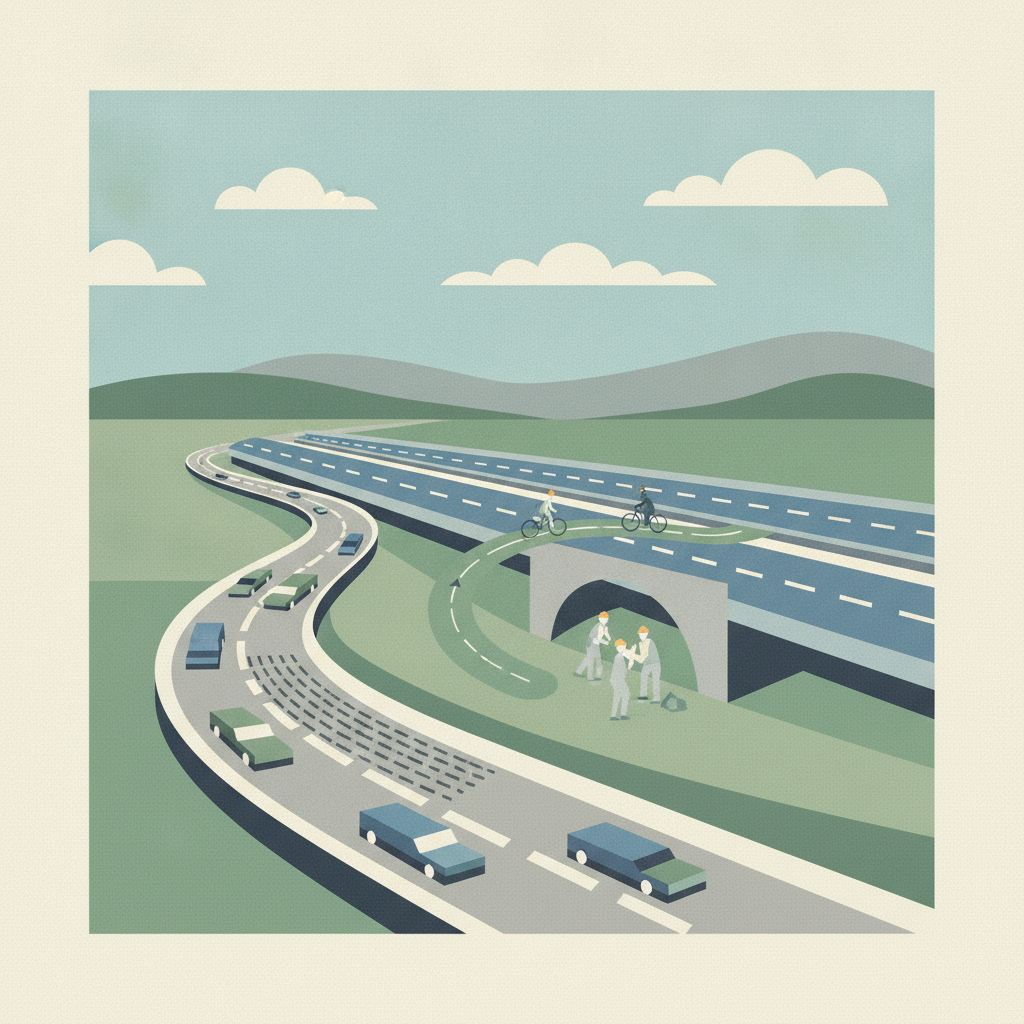 An illustration shows a winding road