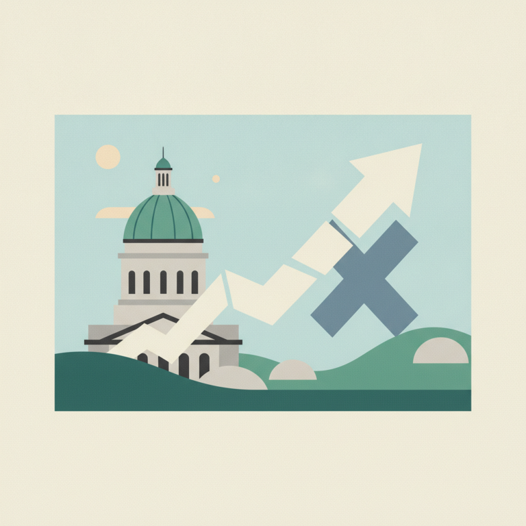An illustration in muted green, blue