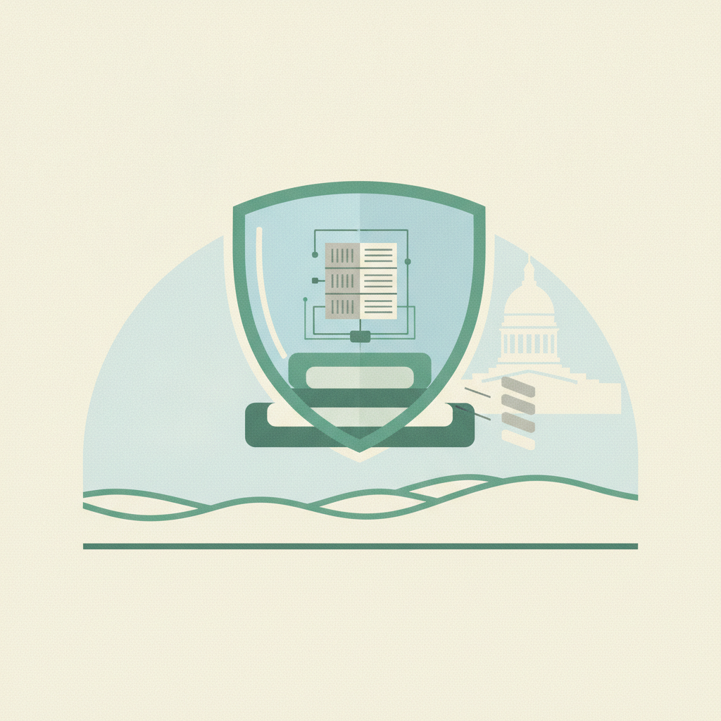 An illustration featuring a green shield containing