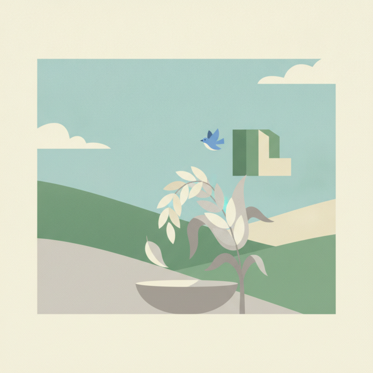 An illustration in muted pastel tones depicting a