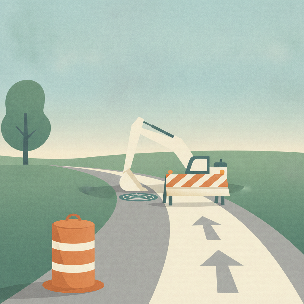 A vector illustration showing road construction