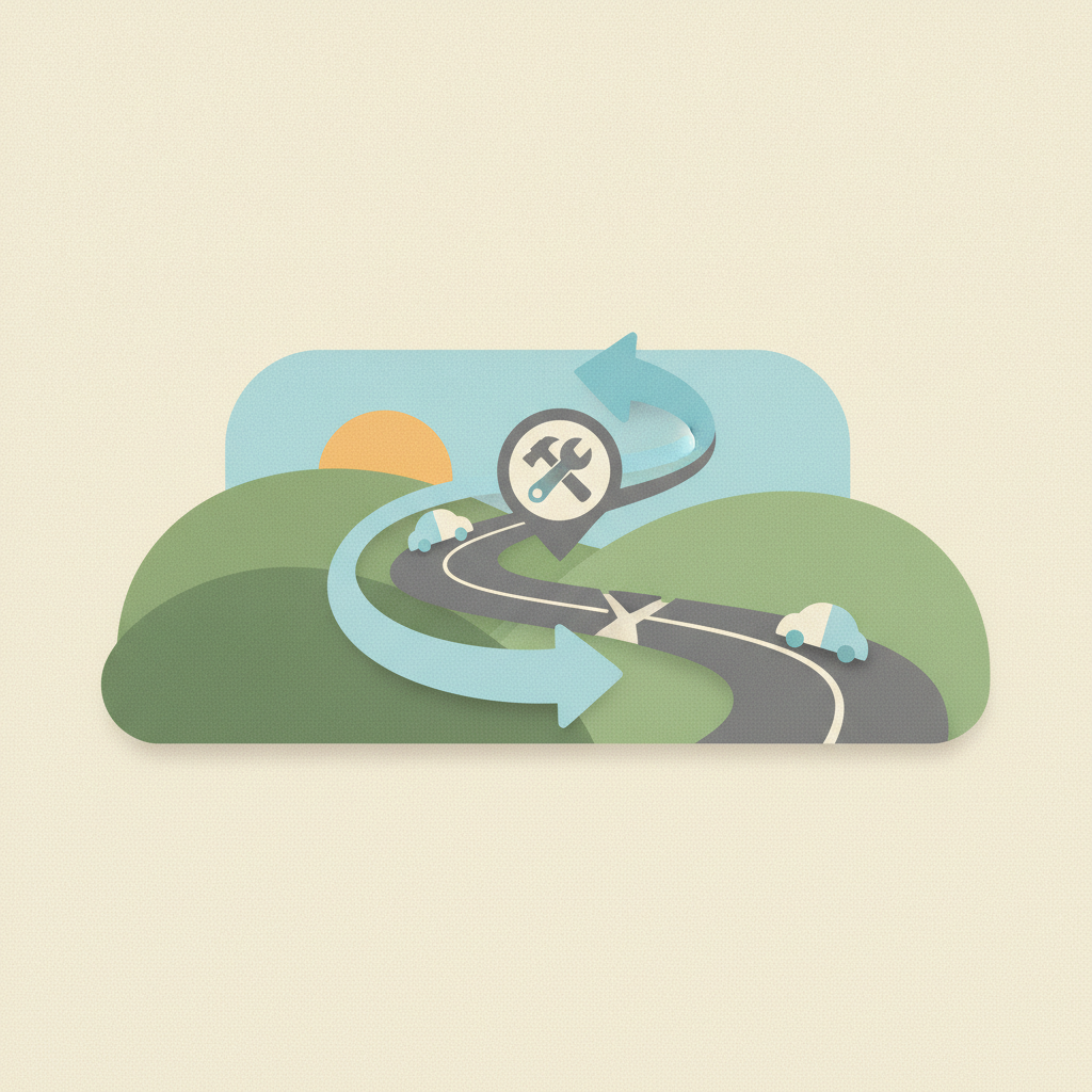 An illustration depicting a road closure and detour