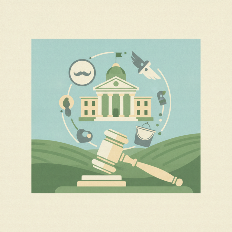 An illustration in a muted green, cream