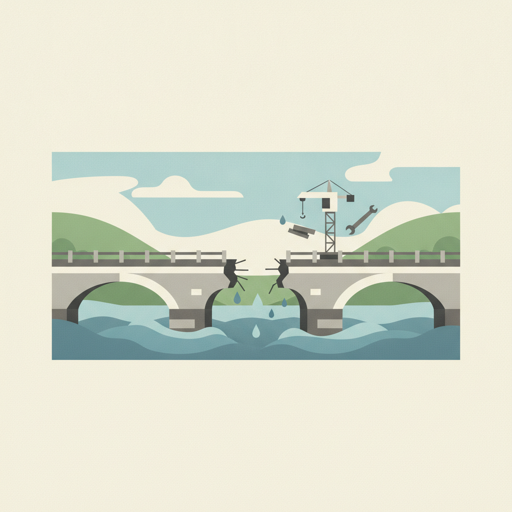 An illustration of a stone arch bridge