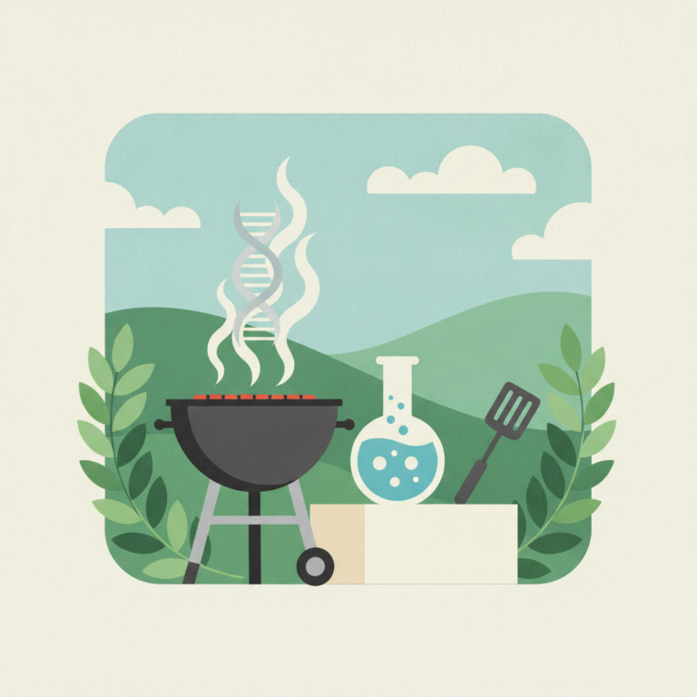 An illustration combining science and grilling, featuring