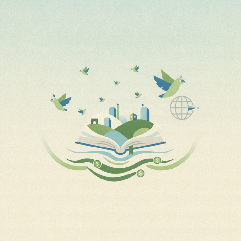 An illustration of an open book with stylized