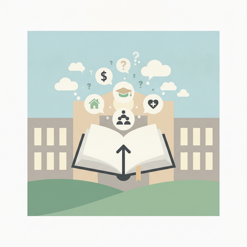 An illustration of an open book in front