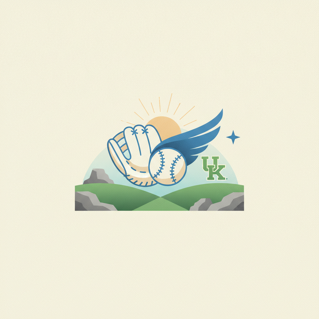 An illustration featuring a stylized softball