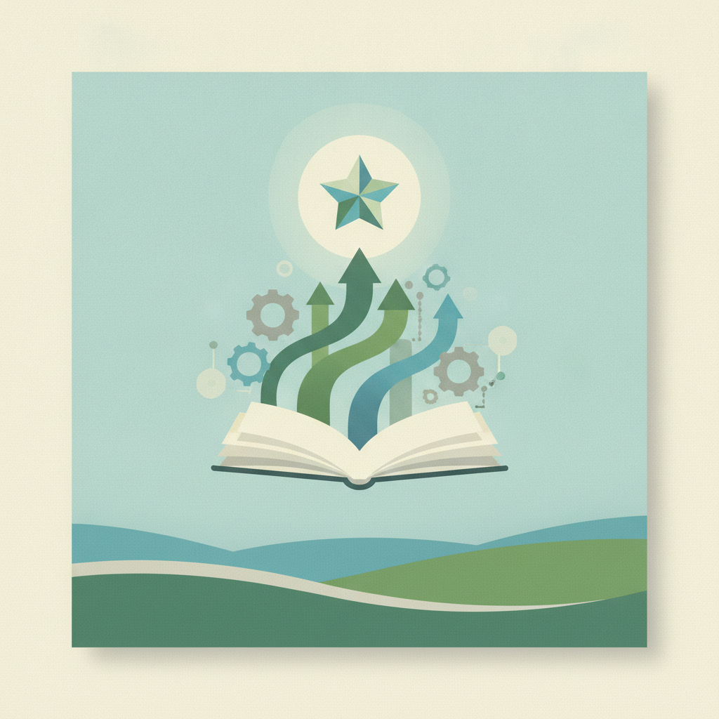 A graphic illustration featuring an open book