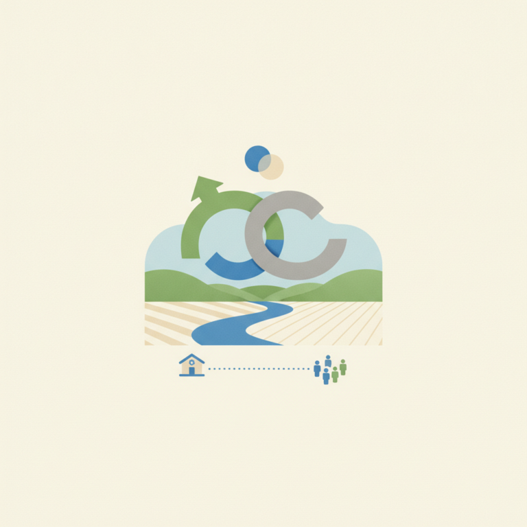 An graphic illustration featuring overlapping green and blue