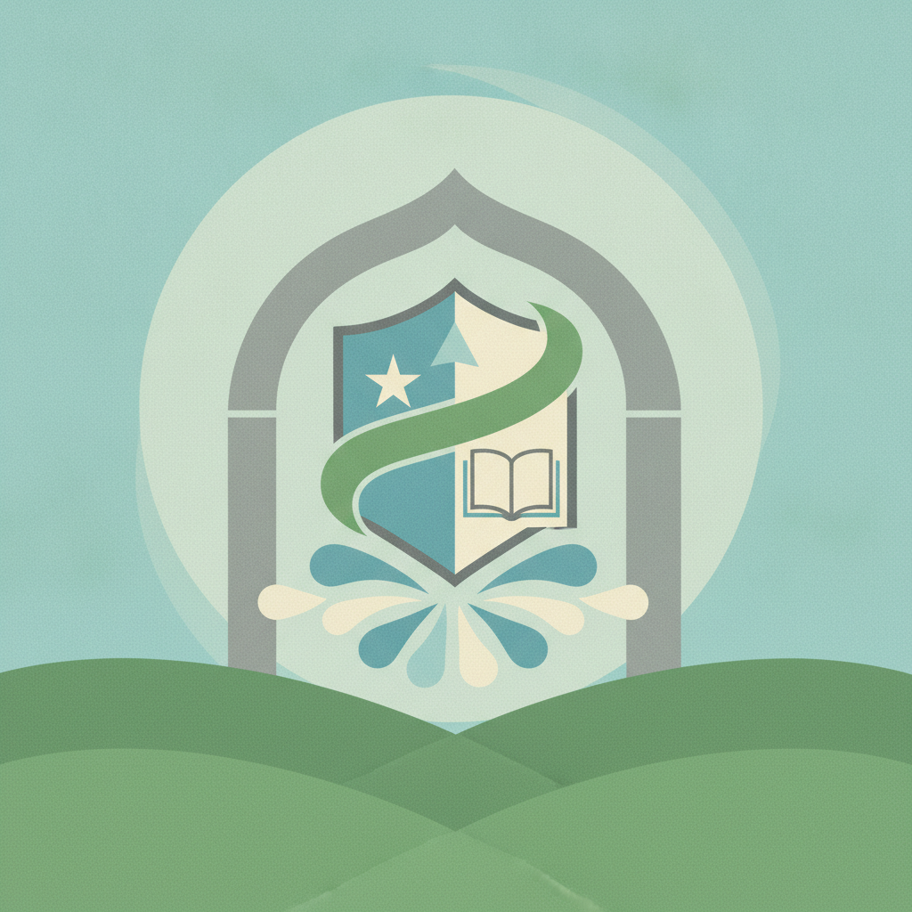 An illustrated emblem depicting a shield divided