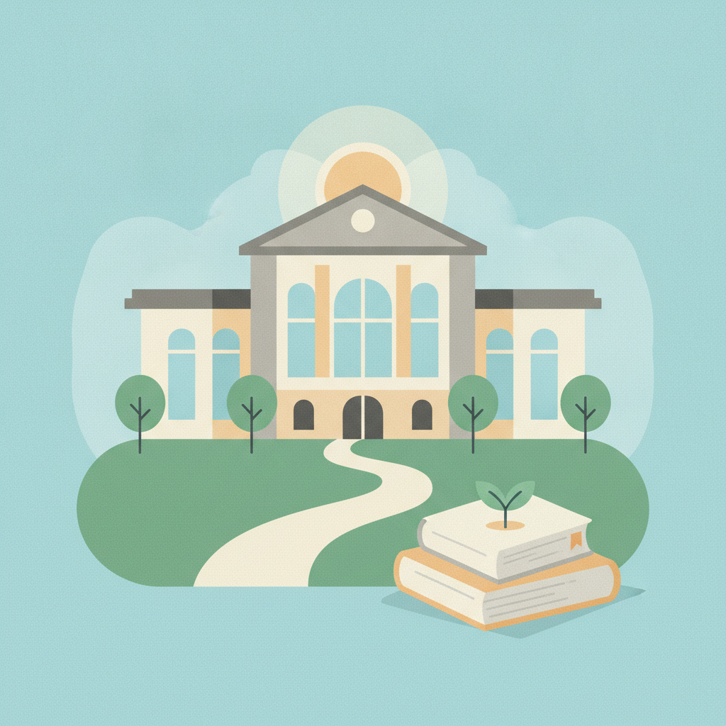 A flat vector illustration of a classical university