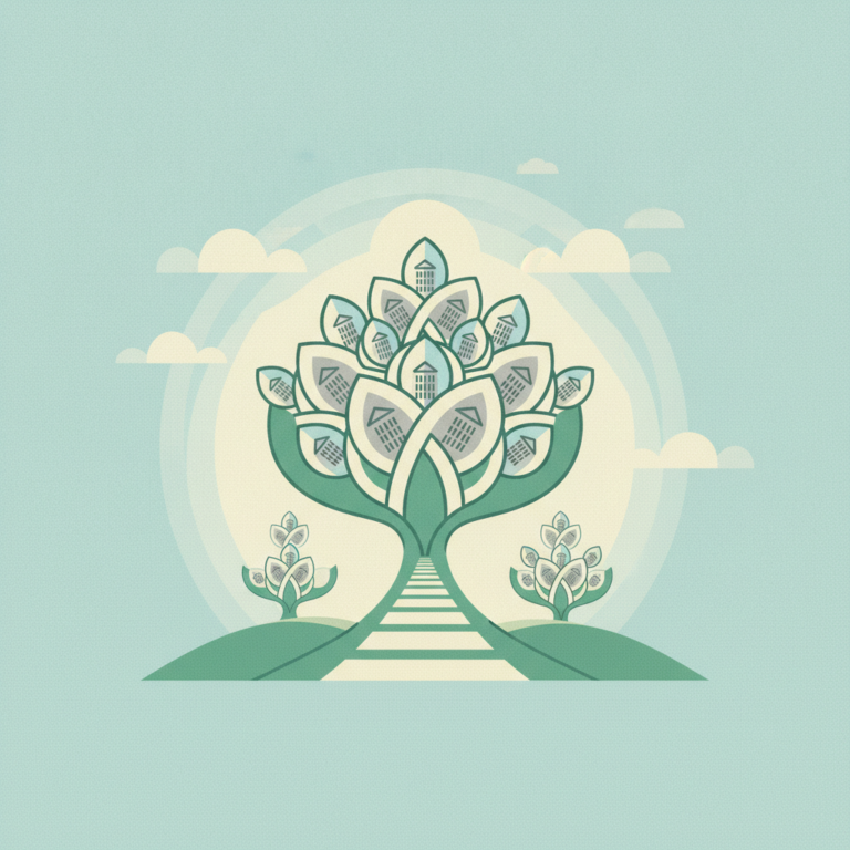 : A large, stylized tree whose canopy