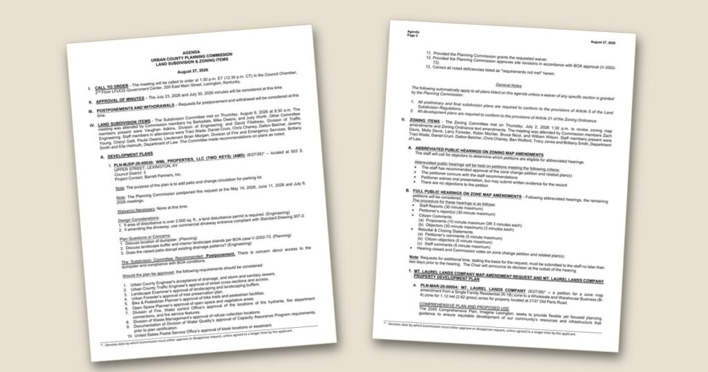 Cover page of the Planning Commission set to hear zoning cases Wednesday agenda PDF