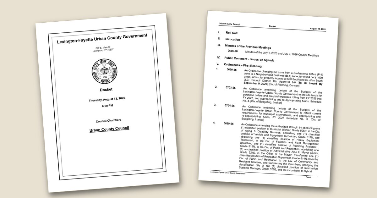 Two pages of a meeting docket for
