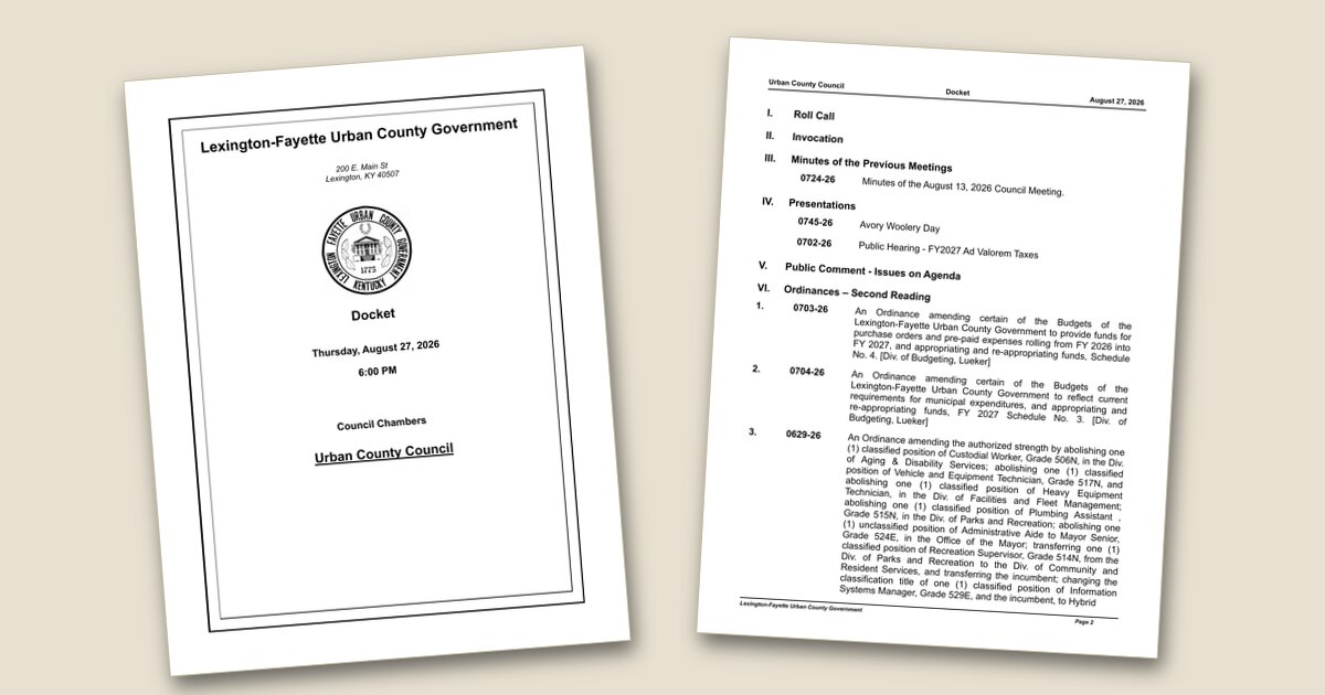 Two pages of an official meeting docket