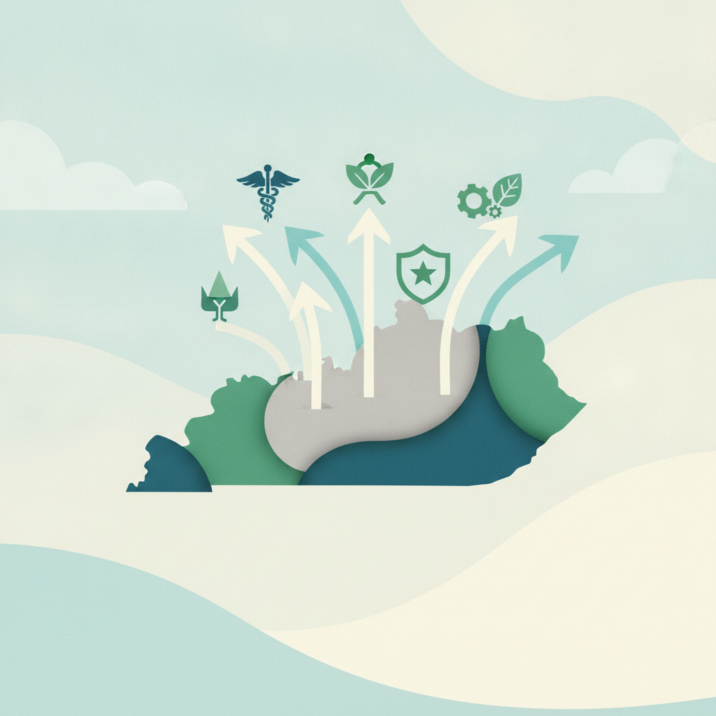 An illustration of a stylized, layered
